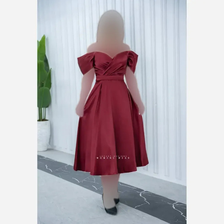 پیراهن مجلسی زنانه ساتن آمریکایی قد 115 بند دکلته زیپدار