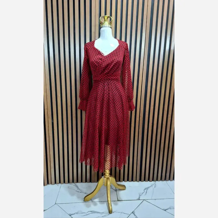 لباس ایسلا فلوک مخمل برجسته قد 120 سایز 42 تا 52