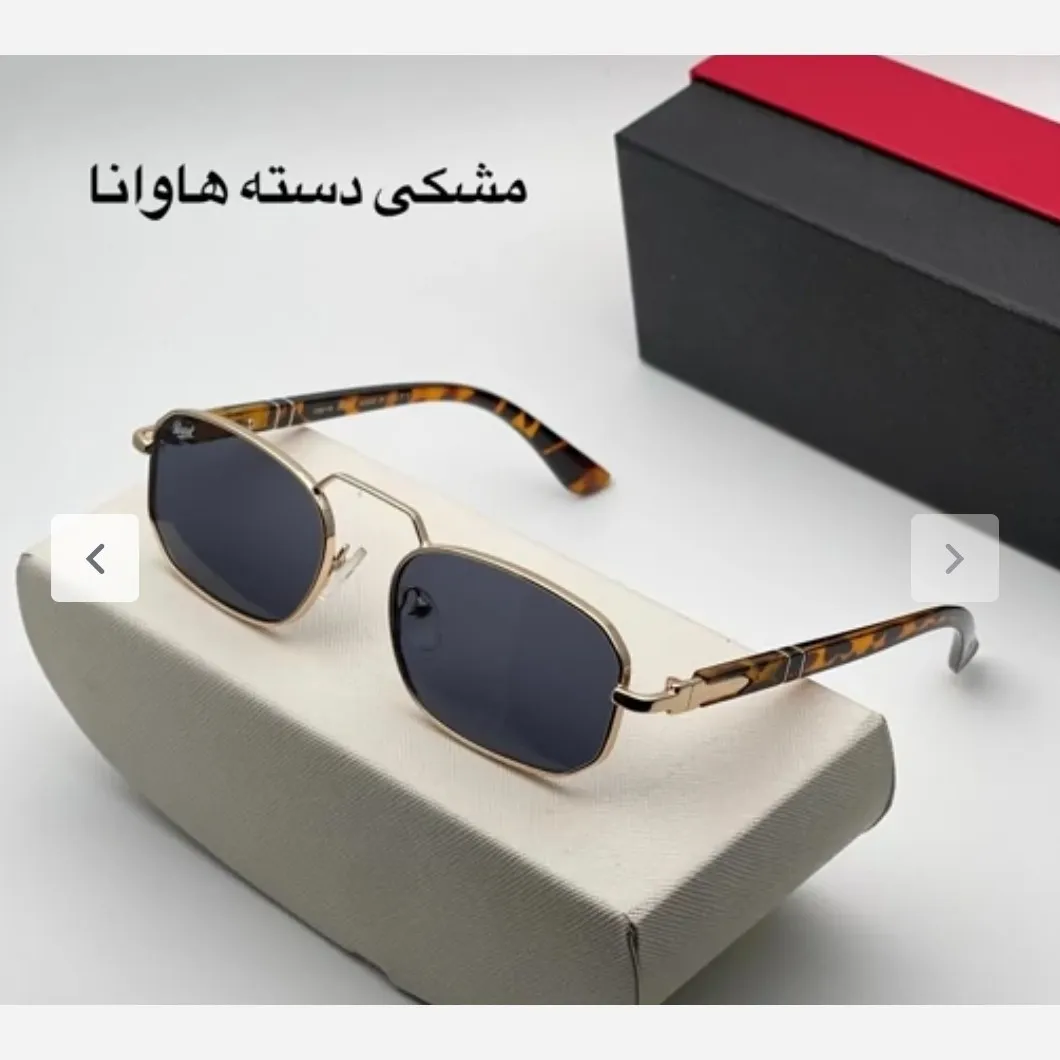 عینک آفتابی پرسول مدل دسته فنری مسترکوالیتی رنگ طلایی و مشکی هاوانا سایز 54