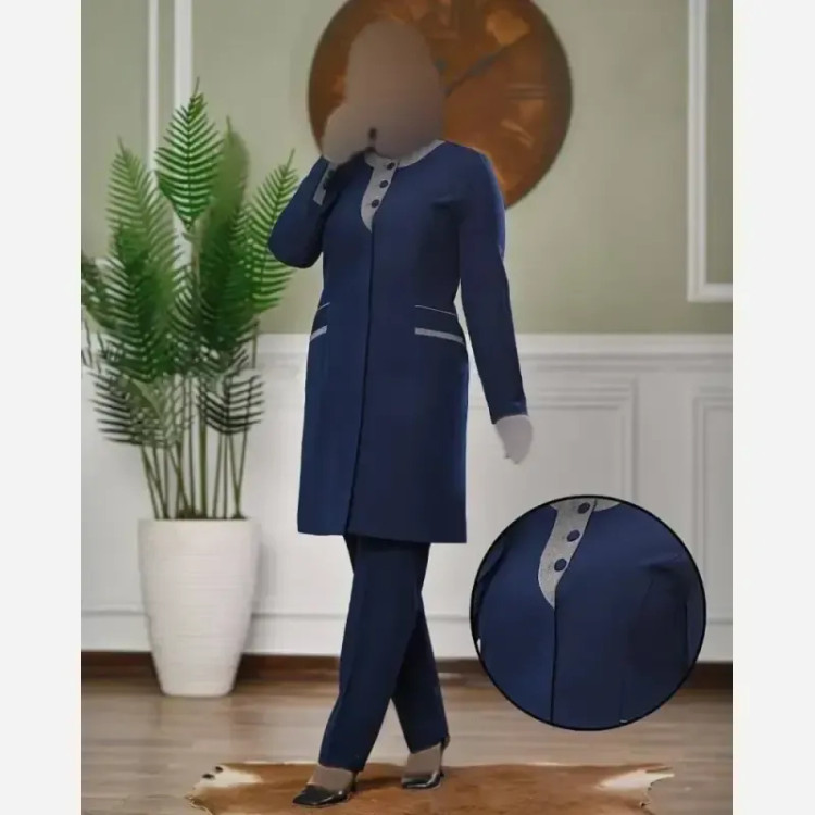 ست مانتو و شلوار اداری مریلا جنس مکانیک پرشین پرومکس رنگ مشکی و سورمهای فری سایز 38 تا 46