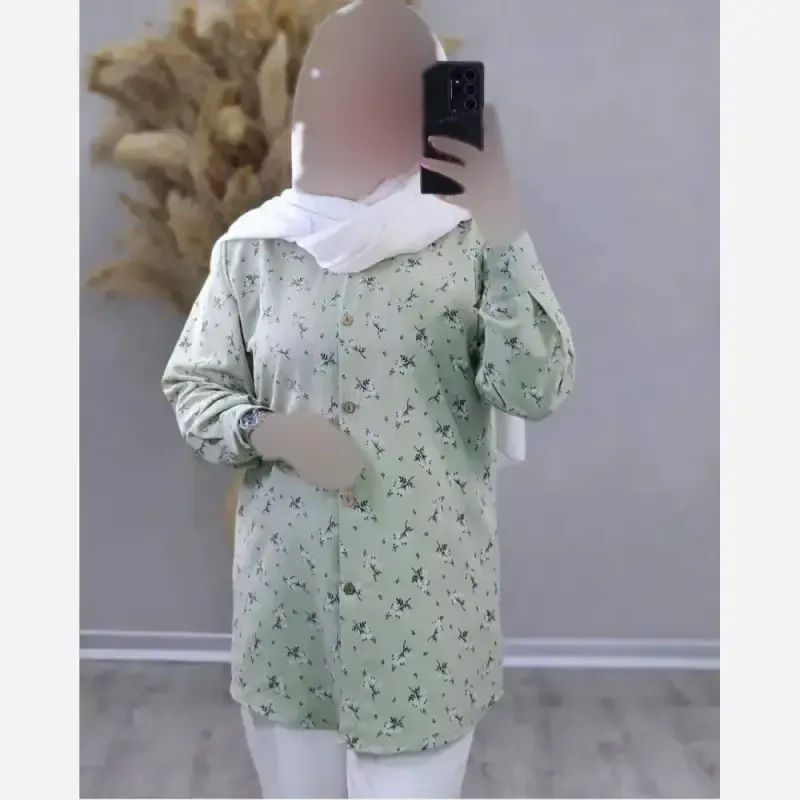 شومیز مانتویی گلی جنس ایوا کراش درجه یک فری سایز