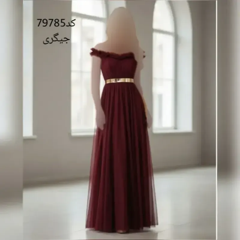 پیراهن ماکسی مجلسی زنانه تور و آستر کمربند دار سایز 40 تا 46