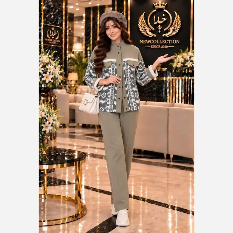 ست کیهان کتان کشی درجه یک آستردار رنگ پسته ای سایز فری 38 تا 46