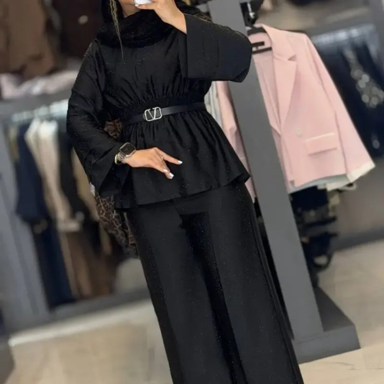 شومیز شلوار عروسکی مجلسی زنانه ساتن ویونا مشکی