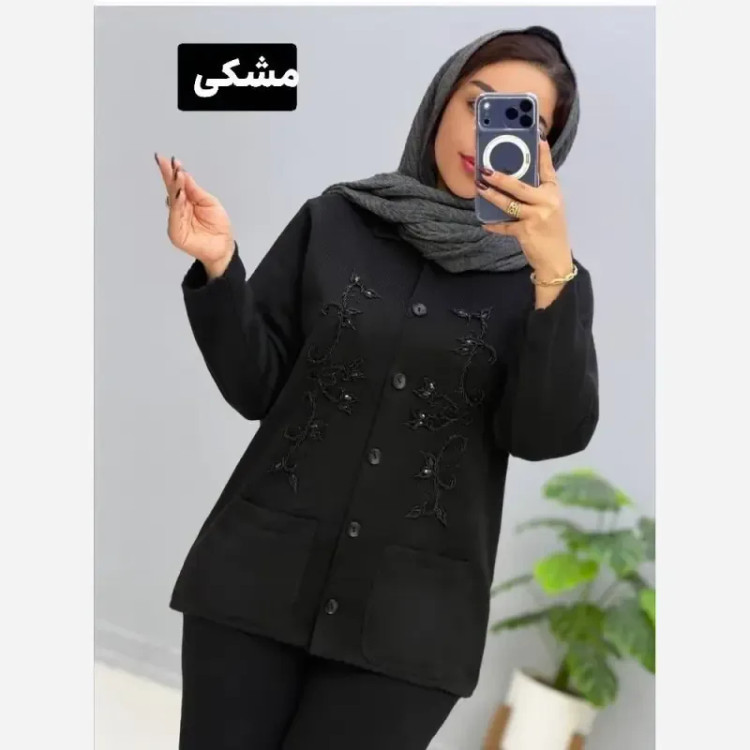 ژاکت بافت ملیله دوزی زنانه یقه مردانه مهرانا فری سایز