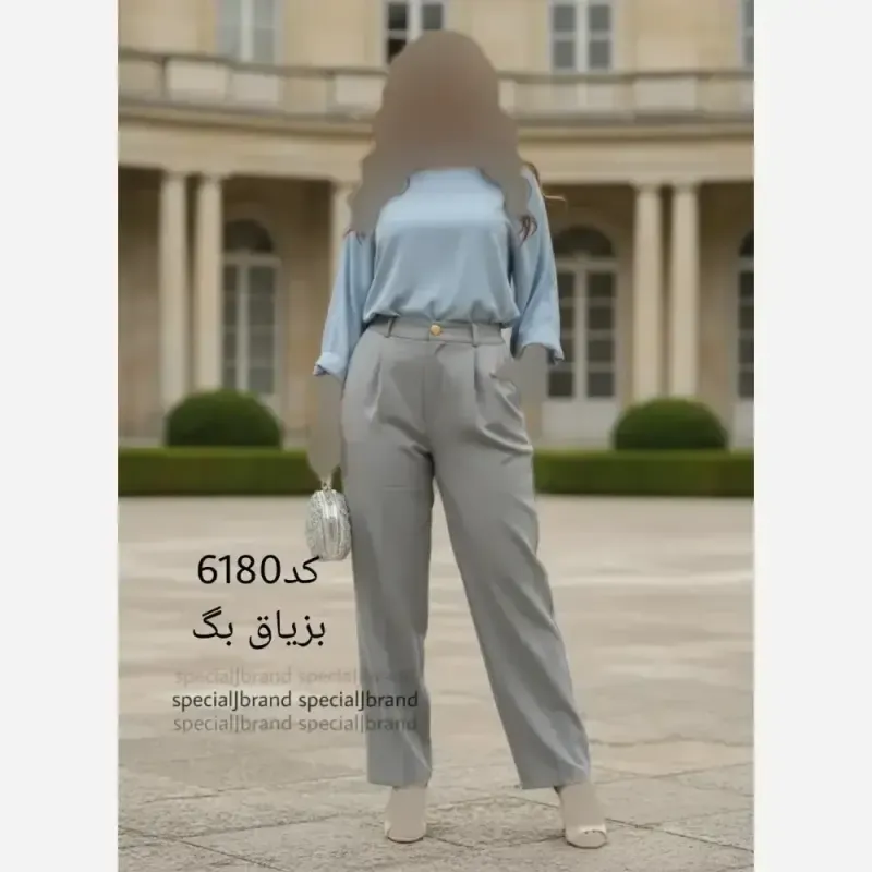 شلوار بگ زنانه جنس بزیاق جیب دار پشت کمر کش دکمه و زیپ دار