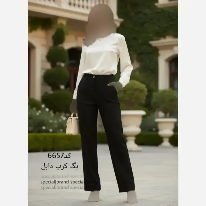 شلوار بگ زنانه کرپ دابل مشکی قد 110 زیپ و دکمه مخفی