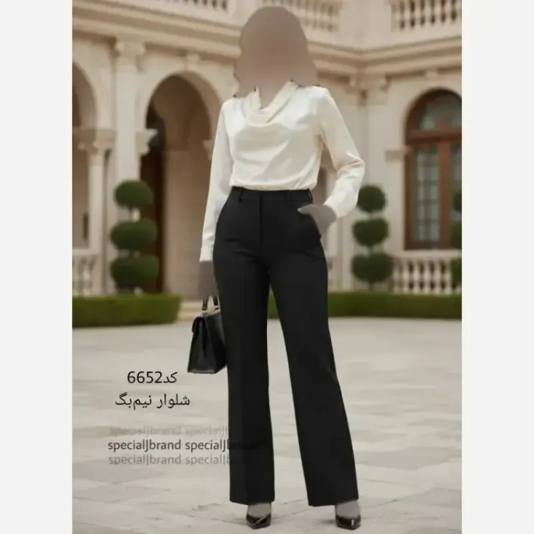 شلوار نیم بگ زنانه کرپ دابل مشکی قد 105 جیب دار