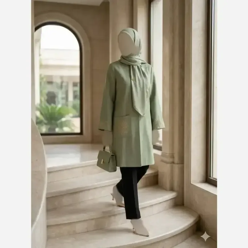 مانتو گلدوزی شده مدل خورشید جنس شانتون اسلپ درجه یک