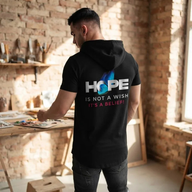 تی شرت مردانه آستین کوتاه الیاف نخی کلاه دار مدل HOPE جین وست