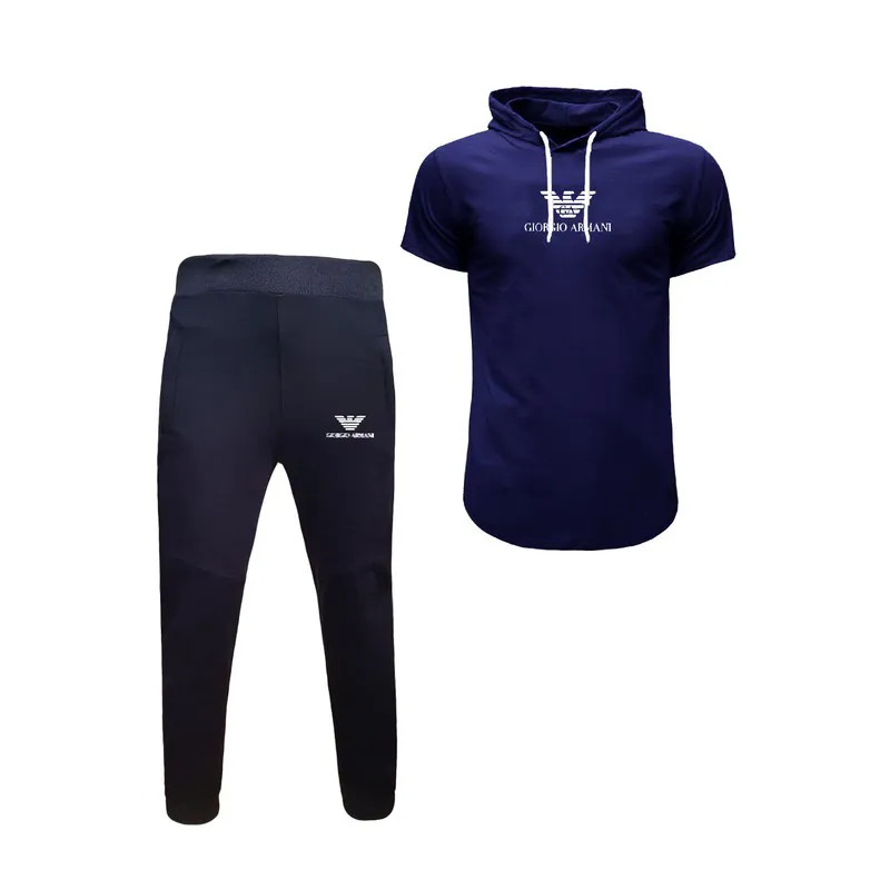ست تی شرت و شلوار مردانه مدل gor پنبه یکرو نخ آستین کوتاه کلاهدار