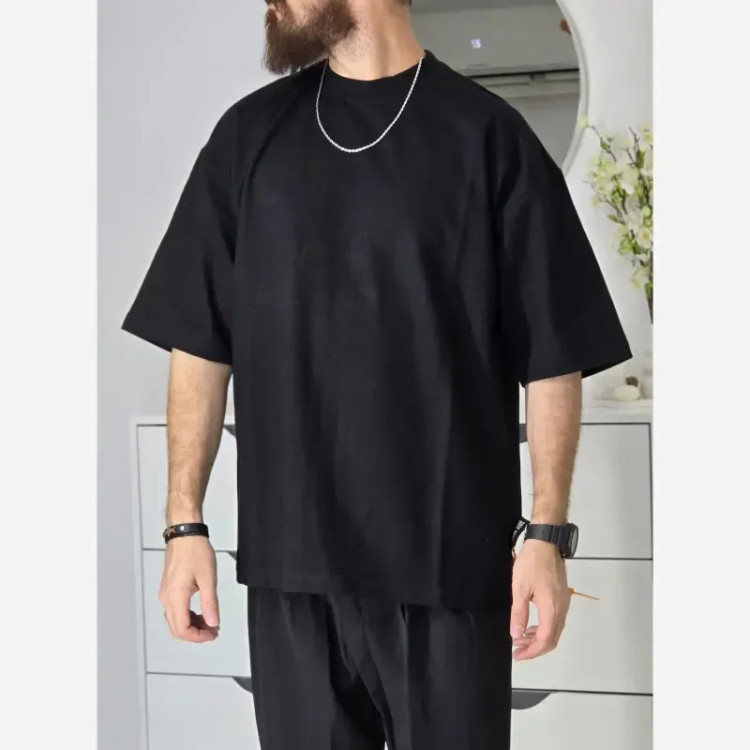 تیشرت باکسی بیسیک پگادور پارچه دورس دو نخ سایز L XL XXL رنگ بندی مداد رنگی