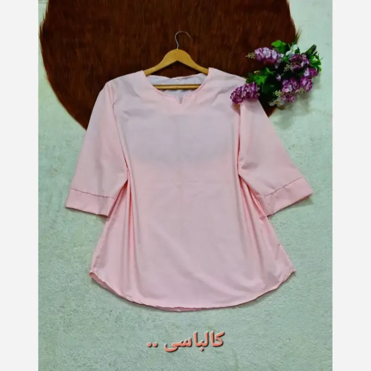 شومیز نخی ساده و دیپلمات یقه کوبایی زنانه فری سایز