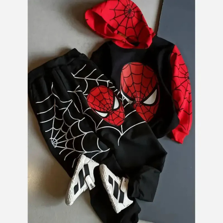 هودی اسپایدرمن دورس پنبه با شلوار گلکسی سایز 40 تا 55