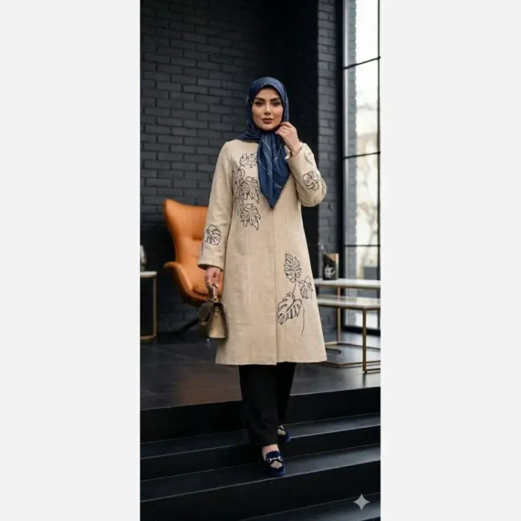 مانتو زنانه شانتون گلدوزی شده مدل نیاز قد 105 سانت
