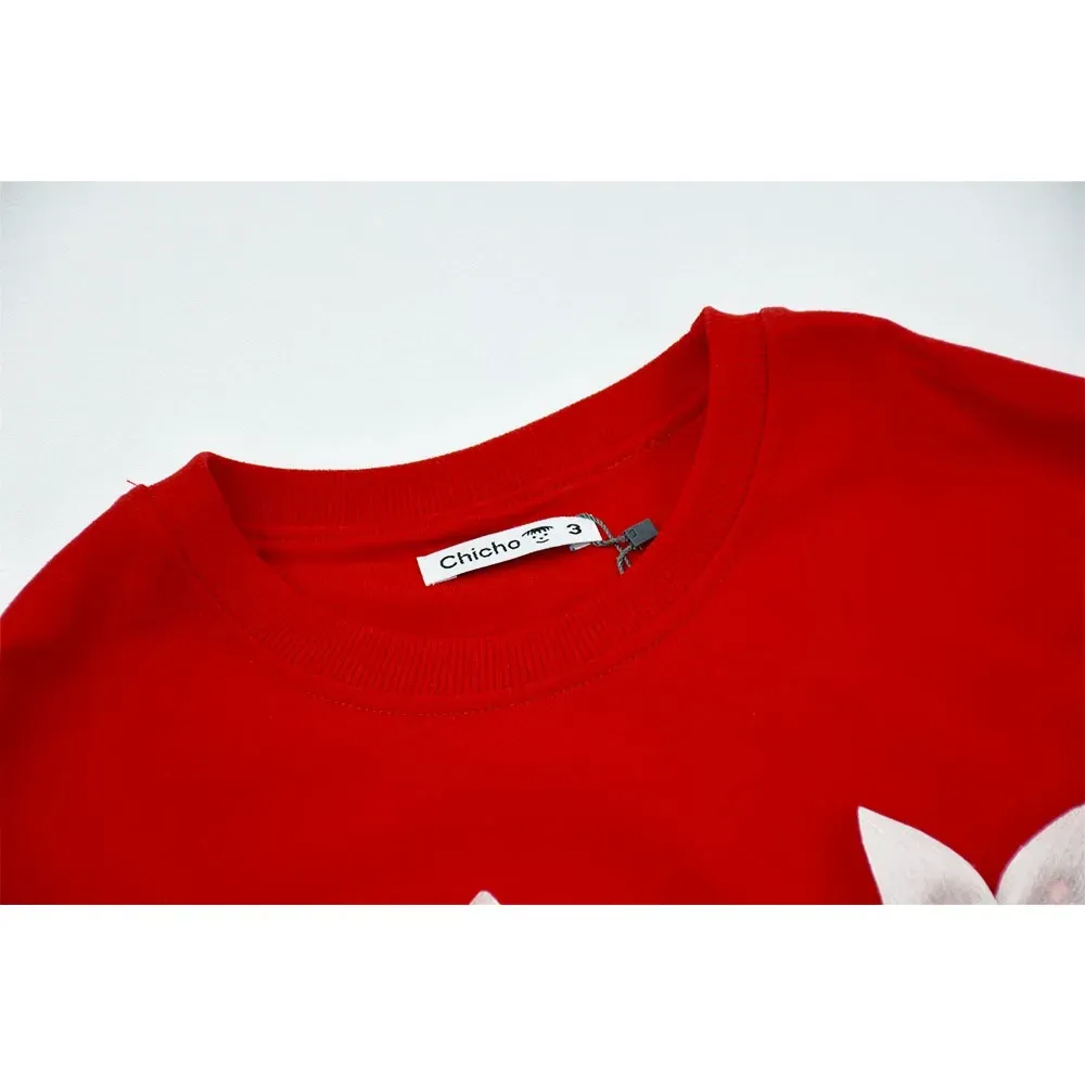 بلوز یلدایی دخترانه طرح گل دورس رنگ قرمز
